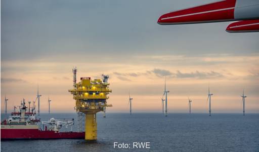 Im Bild der Offshore-Windpark Kaskasi von RWE, aus dem die DHL Gruppe Strom bezieht.