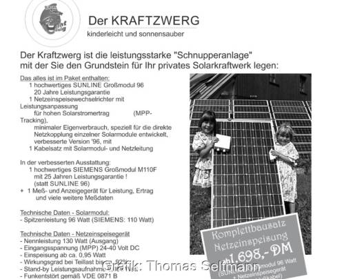 Ausschnitt aus einer Schwarz-Weiß-Anzeige für Steckersolargerät.
