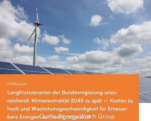 Im Bild das Cover der Analyse der Energy Watch Group zu den Langfristszenarien der Bundesregierung.