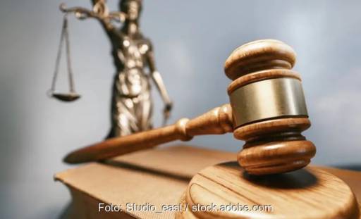 Im Bild ein Urteilshammer und eine Justitia als Symbol für das Klima-Urteil des OVG Berlin-Brandenburg.