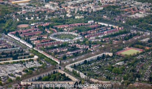 Luftaufnahme von Berlin Neukölln, EnergyMap Berlin will den energetischen Zustand aller Gebäude in Berlin ermitteln.