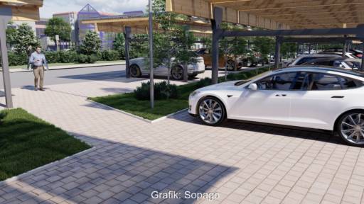 Grafik zeigt überdachten Parkplatz, Solar-Anlagen auf dem Dach sind zu erahnen.