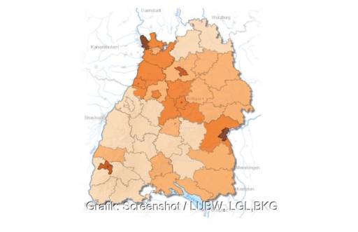 Im Bild eine Landkarte, die die Verteilung beim Photovoltaik-Ausbau in Baden-Württemberg zeigt.