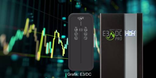 Im Bild eine Grafik mit Hauskraftwerk von E3/DC und einer Kurve als Symbol für das Laden von Elektroautos mit dynamischen Stromtarifen.