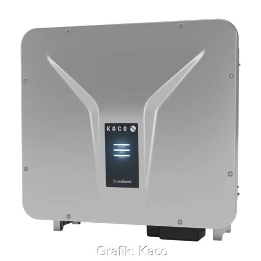 Hellgraue Kiste mit Display - neuer Photovoltaik-Wechselrichter von Kaco