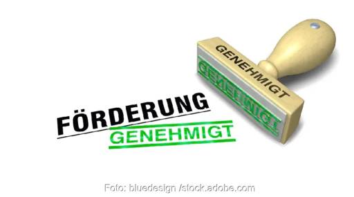 Im Bild ein Stempel mit der Aufschrift Förderung genehmigt als Symbol für die Heizungsförderung, die nun auf WEG ausgeweitet wurde.