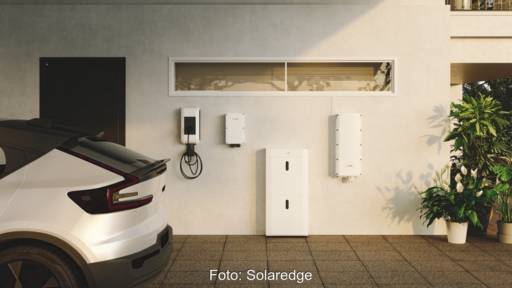 Garage mit Elektroauto und einer Wallbox.