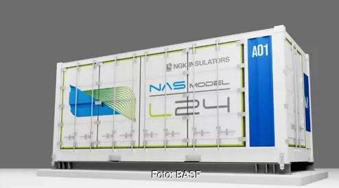 Im Bild die neue Natrium-Schwefel-Batterie von BASF in einem Container.
