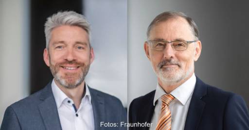 Portraitaufnahmen zweier Männer im Anzug - Christian Doetsch und Andreas Bett sind die neue Doppelspitze bei Fraunhofer.