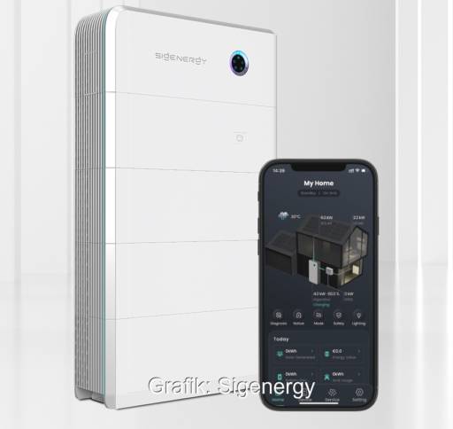 Im Bild ein Smartphone mit der Clever-PV App und der PV-Speicher Sigenstor.