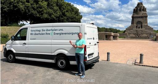 Thomas Rudert, Standortleiter von Solarwatt in Leipzig, vor dem Völkerschlachtdenkmal.