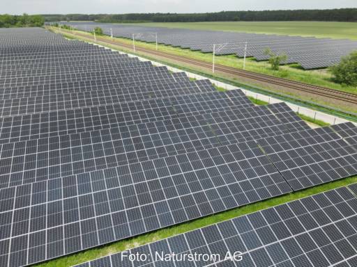 Halbtotale eines Freiflächen-Solarparks.