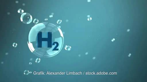Im Bild Blasen mit der Aufschrift H2 als Symbol für die Industriepolitik der EU im Bereich erneuerbarer Wasserstoff.