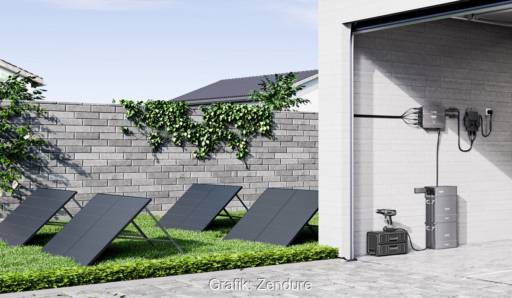 Im Bild Zendures Ace 1500 mit Batterien und Solarmodulen.