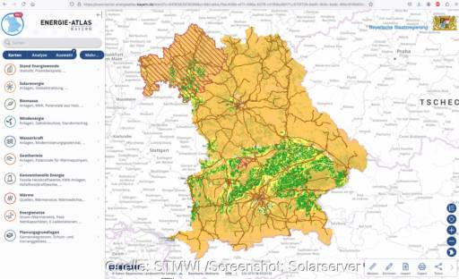 Karte von Bayern zeigt Potenzial für PV-Freiflächen-Anlagen