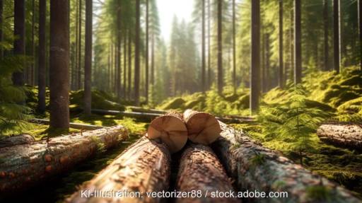 Holzstämme in einem Nadelwald