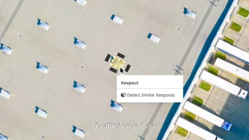 Im Bild die Photovoltaik-Planungssoftware Helioscope von Aurora Solar mit der Similar Obstruction Detection.