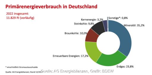Grafik zeigt Primärenergie-Verbrauch in Deutschland 2022 in einem Kreisdiagramm