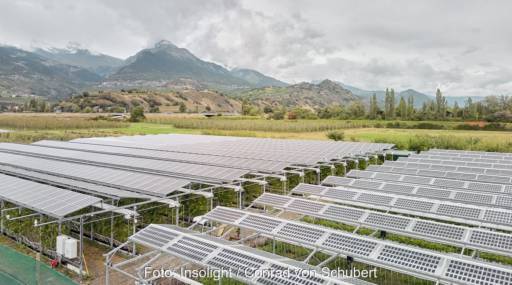 Im Bild eine Agri-Photovoltaik-Anlage von Insolight, Eaton will Batteriespeicher und Energiemanagementsysteme für solche Solaranlagen beisteuern.