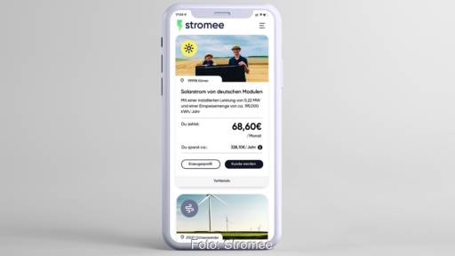 Im Bild die Stromee-App, mit der auch der Wärmepumpen-Stromtarif gemanagt werden kann.