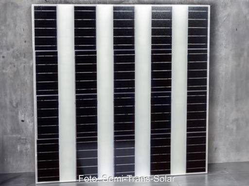Ein Solarmodul, das in Reihen abwechselnd Zellen und intransparente Funktionsschichten hat.
