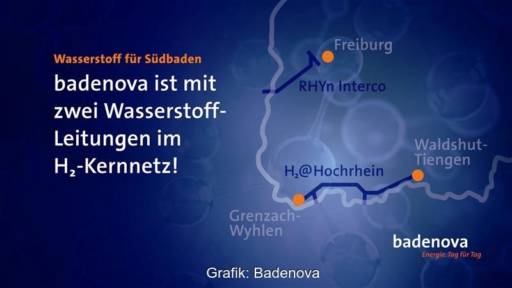 Im Bild eine Grafik mit den Projekten von Badenova für das Wasserstoff-Kernnetz.