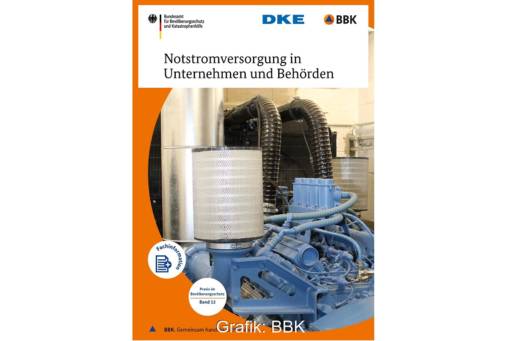 Im Bild das Cover des Leitfadens Notstromversorgung in Unternehmen und Behörden.