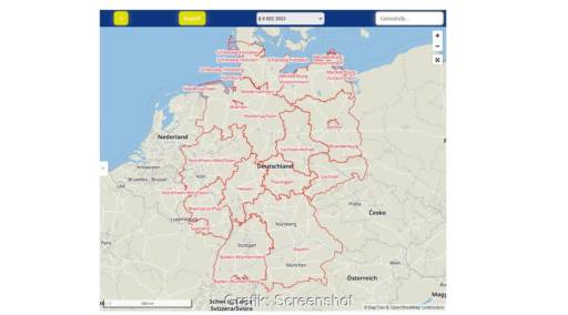 Im Bild die Interaktive Karte zur Beteiligung von Kommunen an Windenergie nach § 6 EEG 2023.