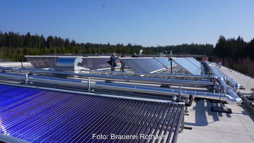 Im Bild die Solarthermie Anlage, die Prozesswärme für die Brauerei Rothaus liefert.