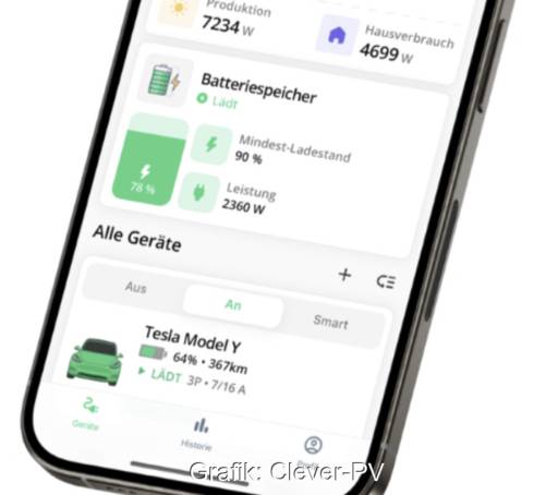 Screenshot der App zum Laden des Tesla mit PV-Strom.