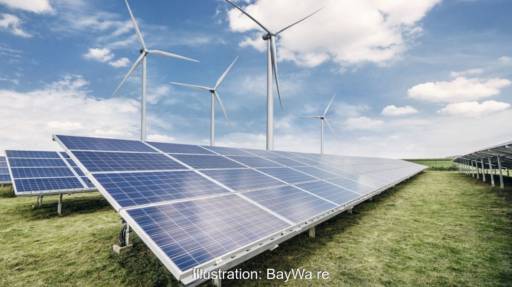 Windenergie-Anlagen und Photovoltaik-Anlagen - Symbolbild für Sanierung der BayWa re