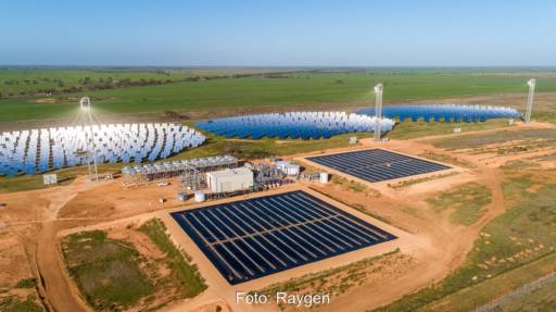 Im Bild eine Solar-Hydro-Anlage von Raygen, so soll auch das 250-MW-Solarkraftwerk von Photon Energy in Südafrika aufgebaut sein.