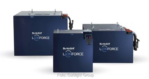Im Bild der Batteriespeicher für Intralogistik Lionforce von der Sunlight Group.