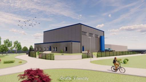 Eine Grafik zeigt das Gebäude, in das Enercity die Großwärmepumpe in Hannover einbauen will.