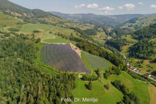 Solarpark auf starker Hanglage im hügeligen Südschwarzwald.