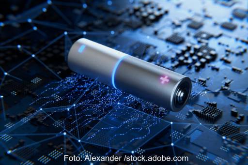 Eine schwebende Batterie als Symbol für neue Entwicklung im Batteriensektor.
