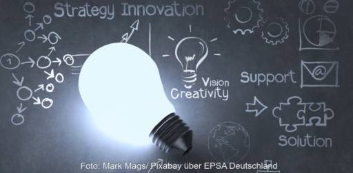 Eine Glühbirne vor einer Tafel mit Notizen