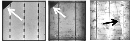 Im Bild typische Zellrisse in kristallinen Siliziumzellen.