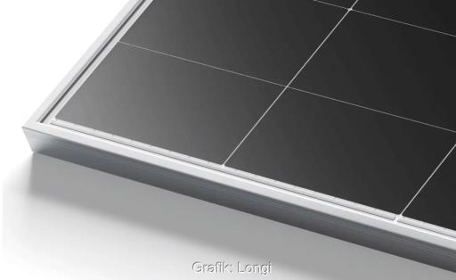Im Bild das Hi-MO-9 Modul von Longi, Rückkontakt-Photovoltaik-Module haben PID-p-Zertifizierung des TÜV Süd erhalten.