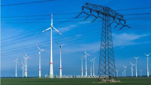 Windenergieanlagen und Strommasten, der BEE will einen einheitlichen Reservierungsmechanismus für Netzanschlusskapazitäten erreichen.