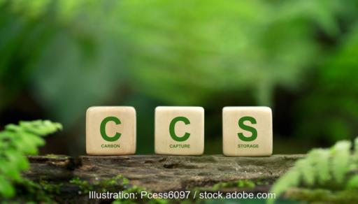 Drei Würfel im Grünen mit der Aufschrift CCS als Symbol für das Kohlendioxid-Speichergesetz.