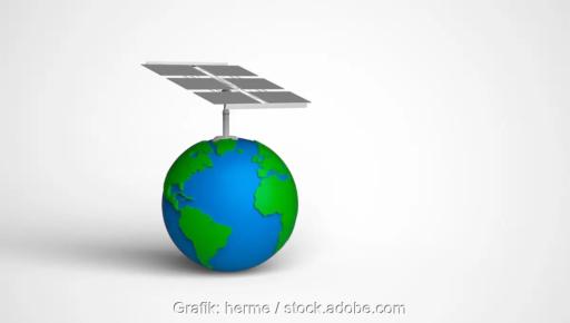 Erdkugel mit übergroßem PV-Modul, ein digitaler Zwilling unseres Planeten und ein KI-basiertes Wettervorhersagemodell EPT-2 soll natürliche Entwicklungen und extreme Wetterereignisse mit höchster lokaler Präzision auf globaler Ebene vorhersagen.