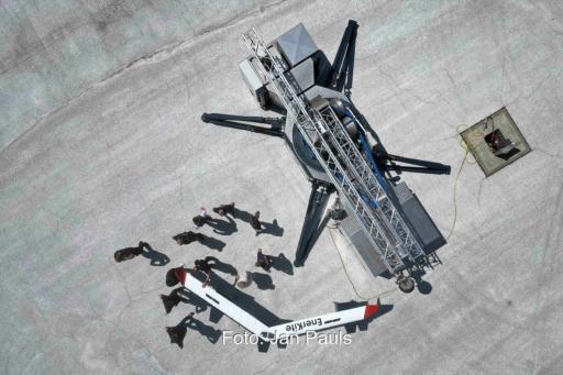 Luftaufnahme der Bodenstation EK100-10P für Flugwindkraftanlagen von Enerkite.