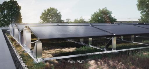 Das PMT Evo Green ist ein Photovoltaik-Montagesystem für Flachdächer, das die kombinierte Nutzung von Solarstrom und Dachbegrünung ermöglicht.