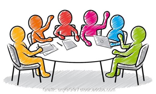 Verschieden farbige Strichmännchen an einem ovalen Tisch als Symbol für das Ergebnispapier zur Wärmeplanung des BBSR.