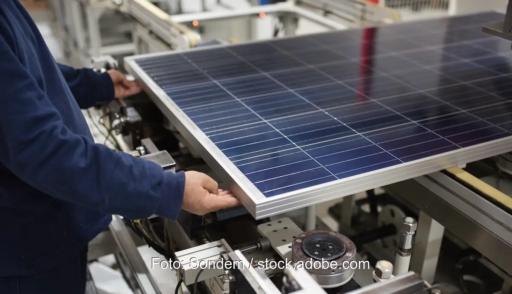 Ein Mensch in der Photovoltaik-Fertigung, die Industrie fordert einen Aktionsplan für die Solarindustrie in Europa.