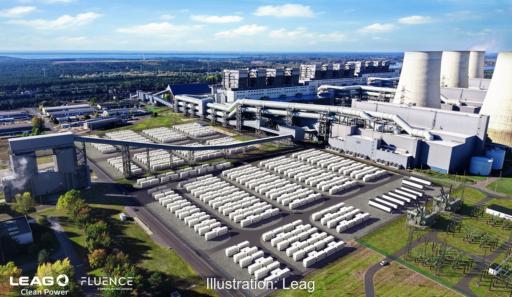 Eine Illustration zeigt, wie der Gigawatt-Batteriespeicher am Braunkohlekraftwerk Jänschwalde aussehen soll.