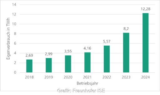 Grafik zeigt: In den letzten Jahren ist der Eigenverbrauch von Solarstrom durch die Haushalte deutlich angestiegen.