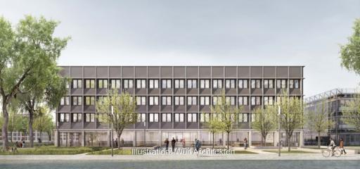 Die Illustration des Neubaus eines IT- und Rechenzentrums für die Universität Mannheim mit einer BIPV-Fassade, neuer webbasierter Leitfaden für standardisierte BIPV-Lösungen vorgestellt.