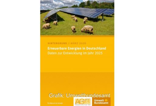 Das leuchtend gelbe Cover der Studie „Erneuerbare Energien in Deutschland – Daten zur Entwicklung im Jahr 2025“ des Umweltbundesamtes.